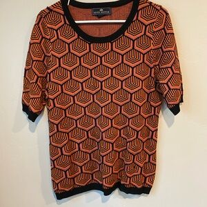Women's Halloween Color Orange Purple Black Geometric Short Sleeved Sweater XL